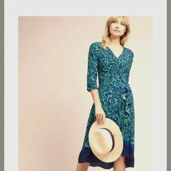 Anthropologie Dresses & Skirts - Anthropologie Maeve Prunella Green & Blue Ruffled Dress